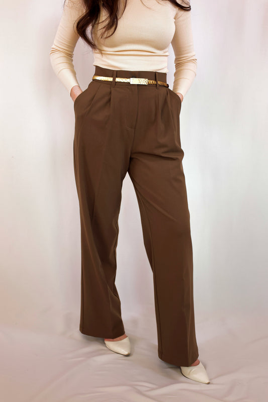 Army brown high-waisted trouser pants